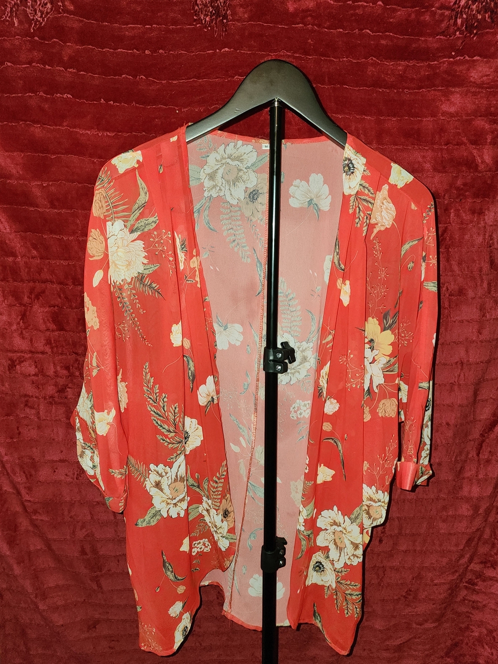 Floral Red Women's Kimono Cardigan - Brand Unknown
